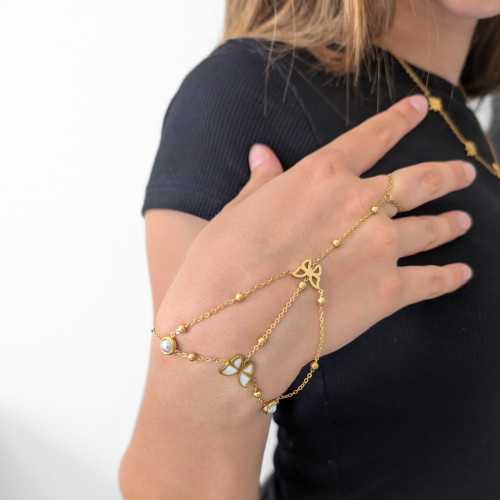 Gioiello di mano Donna - Braccialetto Pappagallo e Anello Fino