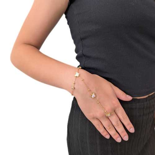 Bracelet de main Femme Fille - Bijou Chaine de Main Papillon et Bague Chainette Acier Or Fin