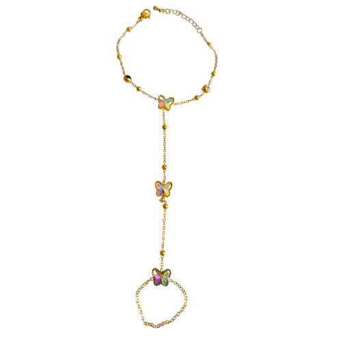 Women's Hand Bracelet - Jewellery Hand Chain Butterfly and Chainette Ring Stainless Steel