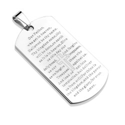Pendentif homme acier plaque militaire prière croix bible et 1 chaine