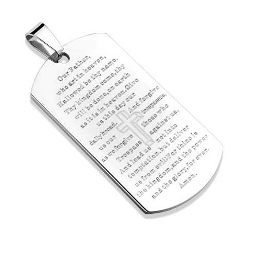 Pendentif homme acier plaque militaire prière croix bible et 1 chaine