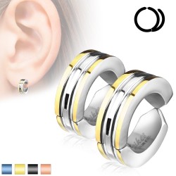 Paire fausses boucles d'oreilles bicolore homme femme acier non percée