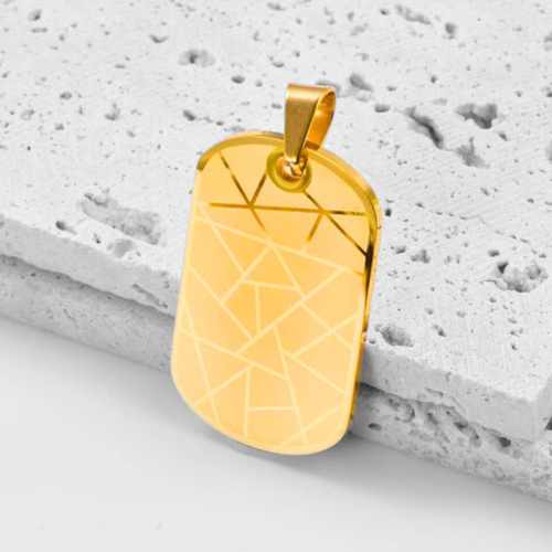 Necklace With Identity Plate in Stainless Steel Original Gold Pattern Features - Pendant Military Plate Customizable