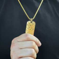 Original Gold Stainless Steel Dog Tag Necklace with Lines Pattern - Customizable Military Dog Tag Pendant