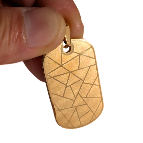 Collier Plaque d'Identité en Acier Inoxydable Or Original Motif Traits - Pendentif Plaque Militaire Personnalisable
