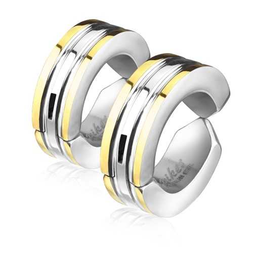 Paire fausses boucles d'oreilles bicolore homme femme acier non percée