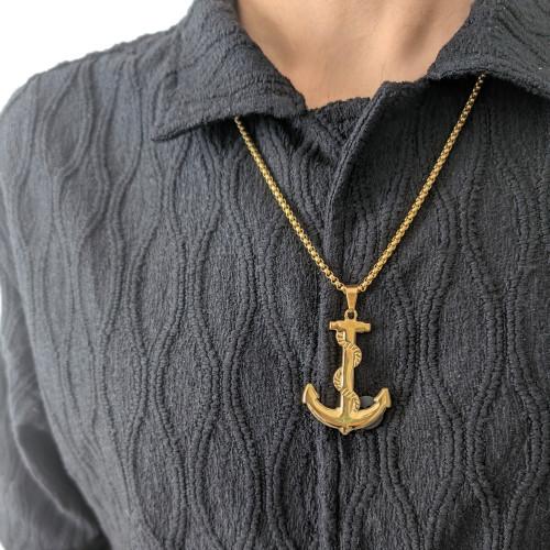 Collier Pendentif Ancre Marine Avec Cordage Pour Homme en Acier Inoxydable et Chaine Incluse
