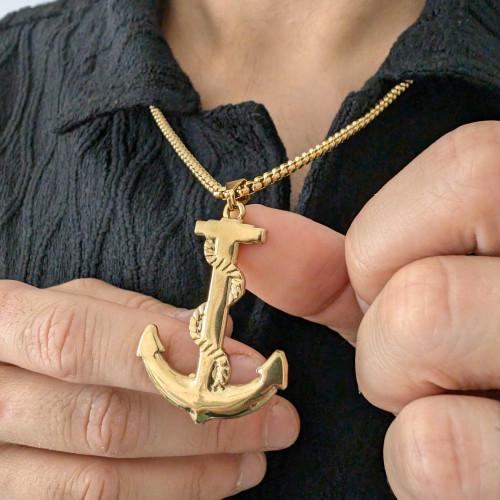 Pendente di ancora marina con corda per uomo in acciaio inossidabile - Include la catena