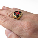 Anello di cavaliere per uomo acciaio inossidabile dorato croce rossa sigillo templare