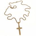 Pendentif Homme Croix Acier doré Bords Ligne Noire - Chaine Grains de Blé Incluse