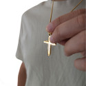 Pendentif Pour Homme Croix Acier Or Bords Ligne Noire - Chaine Grains de Blé Incluse