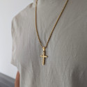 Pendentif Homme Croix en Acier Or Bords Ligne Noire - Chaine Grains de Blé Incluse