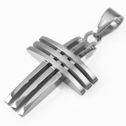 Pendentif Homme Avec Triple Croix Chrétienne Original Acier Inoxydable - Chaine Cubaine Incluse
