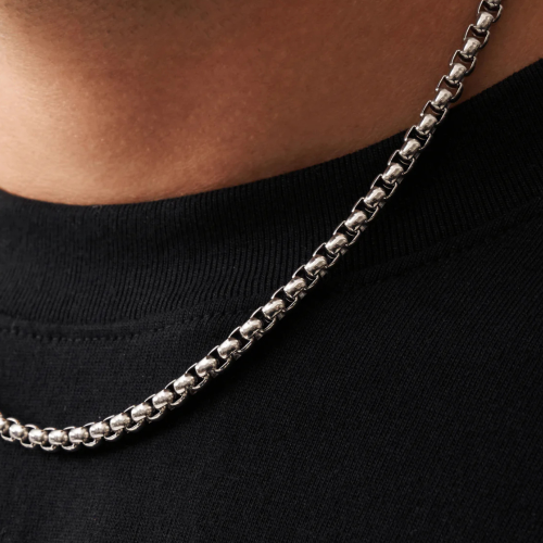 Men's Chain Squall Scrambled Round Grains Box Stainless Steel 60cm 7mm