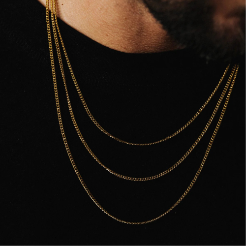 Catena Collare Uomo Maglia Cubana in Acciaio Oro, larghezza 2mm in Lunghezza 50cm 55cm 60cm