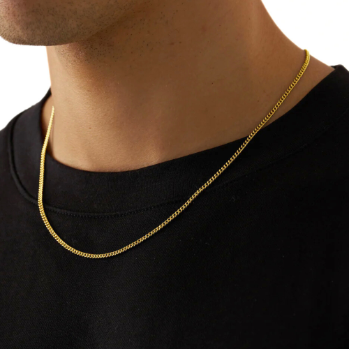 Catena Collare Uomo Maglia Cubana In Acciaio Oro, Larghezza 2mm Lunghezza 60cm