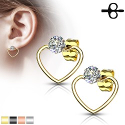 Paire de boucles d'oreilles femme acier forme coeur et pierre zircon