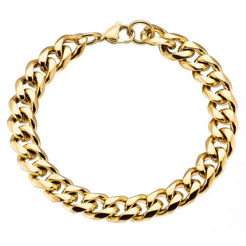 Bracciale gourmet da uomo in acciaio inossidabile dorato, caratterizzato dalla sua famosa maglia cubana Miami con una larghezza 