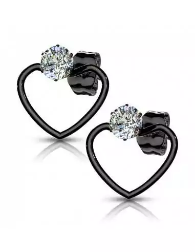 Coppia di orecchini da donna in acciaio a forma di cuore e pietra zircone