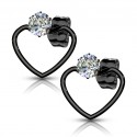 Paire de boucles d'oreilles femme acier forme coeur et pierre zircon