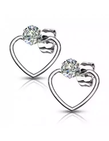 Coppia di orecchini da donna in acciaio a forma di cuore e pietra zircone
