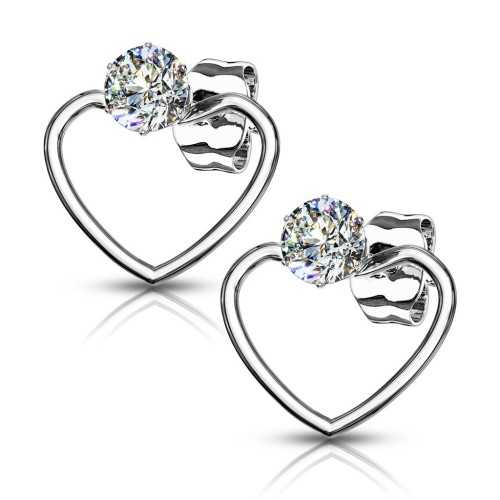 Paire de boucles d'oreilles femme acier forme coeur et pierre zircon
