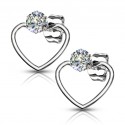 Paire de boucles d'oreilles femme acier forme coeur et pierre zircon