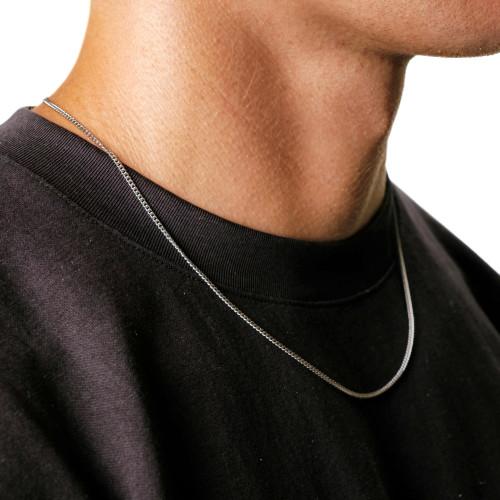Chaine Collier Pour Homme Maille Cubaine en Acier Inoxydable Argent largeur 2mm 60cm