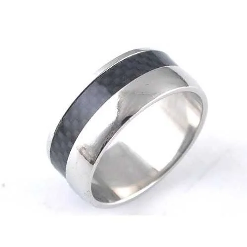 Bague Homme En Titane Noir Avec Incrustation De Nacre – Design Géométrique Moderne