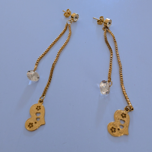Earrings Women Gold Gold Steel Coeur and Chains Zircons