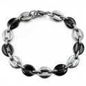 Bicolored men's bracelet steel and black mesh coffee beans 20cm 10mm