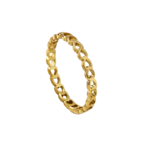 Openwork-Ring mit Mini-Herzen - Girl-Kernring oder Ehefrau in goldenem Edelstahl - Valentinstag