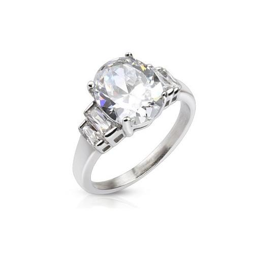 Stainless Steel Women's Engagement Ring Serti...