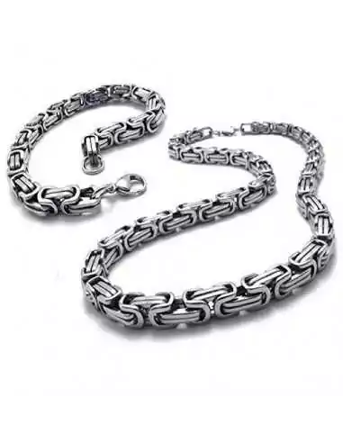 Conjunto de cadena y pulsera de acero inoxidable para hombre con malla bizantina brillante