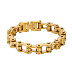 Bracelet Maille Chaine de Moto Or Homme Biker Motard Acier Inoxydable Doré 21cm