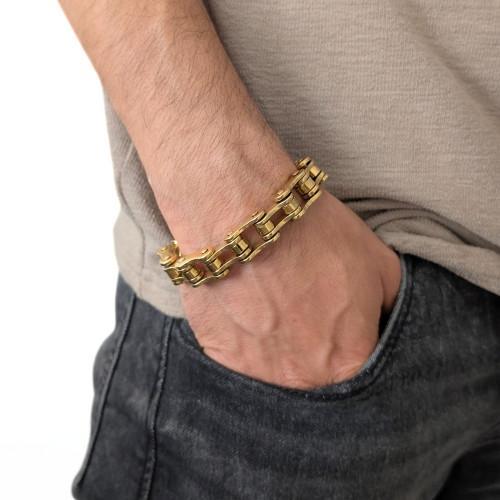 Pulsera de la cadena de motocicleta de oro Motorista del ciclista de acero inoxidable de oro 21 cm