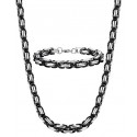 Parure Chaine et Bracelet Homme Maille Byzantine en Acier Noir Bicolore Bling-Bling - Diamètre au Choix