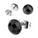 PAIRE BOUCLES D'OREILLES POUR HOMME FEMME ADO TIGE FERMOIR ACIER RONDE MULTI FACE PIERRE ONYX NOIR NEUVE diamètre de 4mm à 7mm