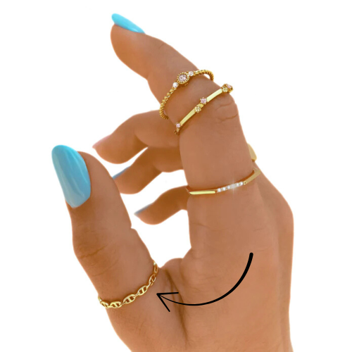 Bague Chaîne ancre Enchaînée Ajourée Femme en Acier Inoxydable Dorée - Bague Maille Marine