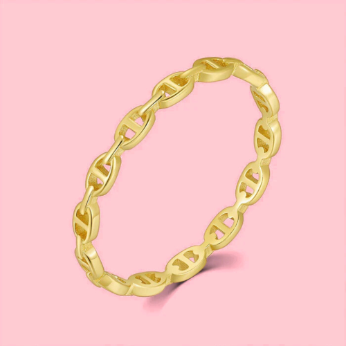 Bague Chaîne d'Ancre Enchaînée Ajourée Femme Acier Inoxydable Dorée - Bague Maille Marine