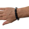 Bracciale da uomo per perline di agata grigia e perline di Onyx Nero Mate - da 18 a 20 cm