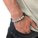 Herrenarmband graue Achatperlen und Mate Black Onyx-Perlen 18 bis 20 cm