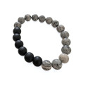 Bracelet pour Homme avec Perles Agate Grise et Perles d'Onyx Noires mates - 18 à 20 cm