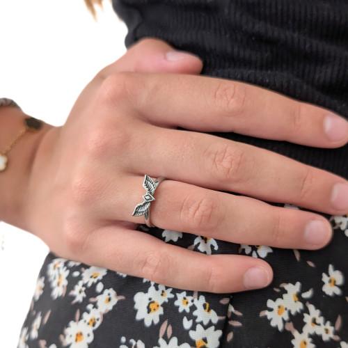 Anillo de las alas de la mujer de la mujer - anillo del ciclista de acero inoxidable