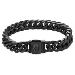 Uomo Gourmette con moto aderente in acciaio inox in acciaio inox - Bracciale in rete cubana nera