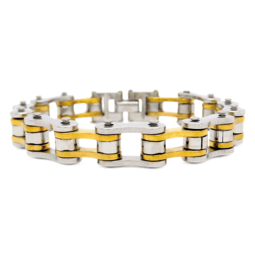 Gold and Silver Bicolor Motorcycle Chain Bracelet - Gourmette Man Biker Biker Stainless Steel