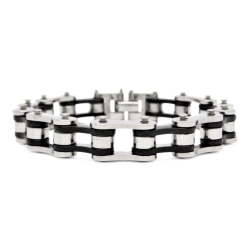 Black and silver two-tone motorcycle chain bracelet - Gourmette Man Biker Biker Stainless Steel 21cm
