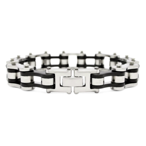 Black and silver biccar biccar chain bracelet Gourmette Man Biker Biker Stainless Steel 21cm
