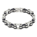 Black and Silver Bicolor Motorcycle Chain Mesh Bracelet - Gourmette Man Biker Biker Stainless Steel 21cm