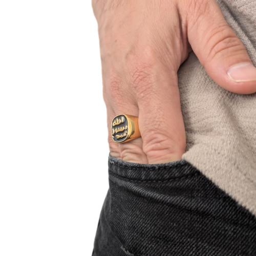 Anello uomo Allah - Guarnizione cavaliere musulmana del Profeta Muhammad in acciaio dorato